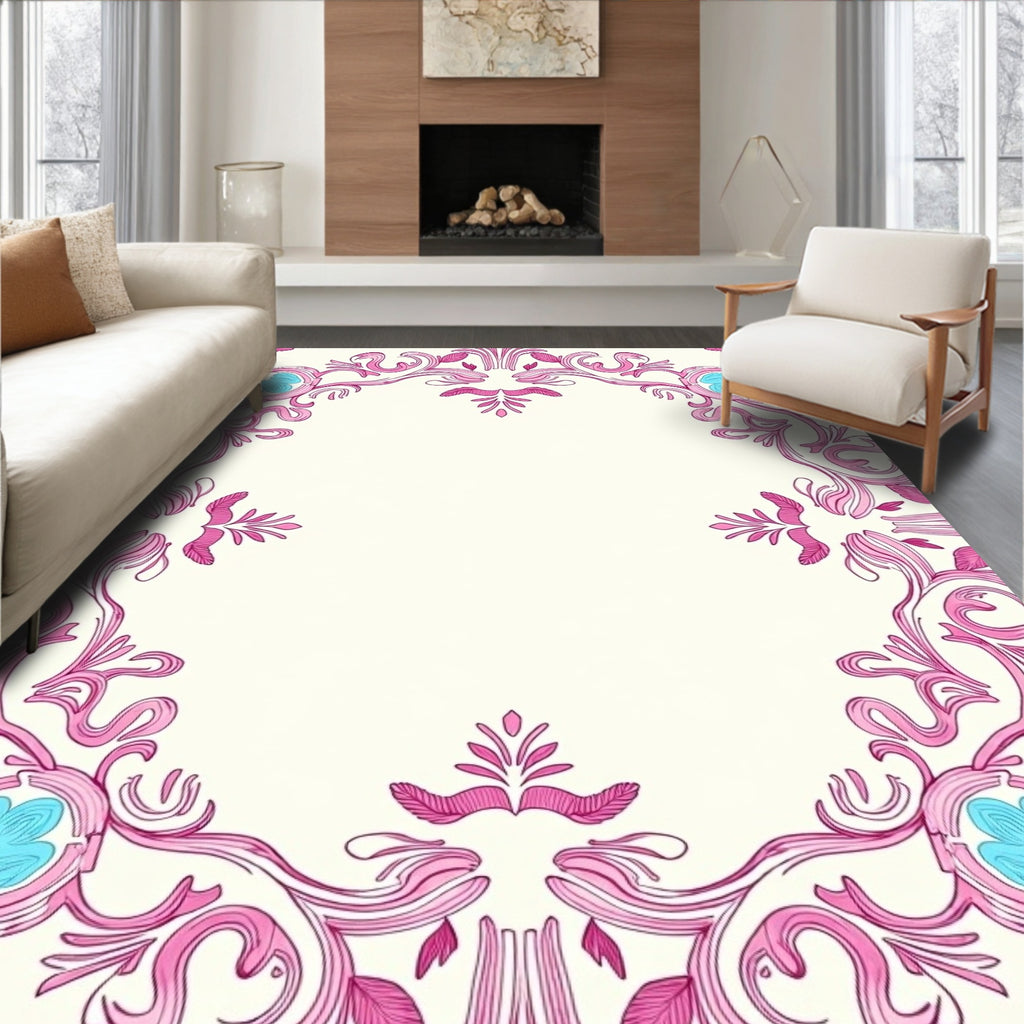 Ornate Floral Vine Pink Pattern Rug