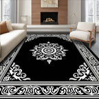 Ornate Black White Floral Frame Rug
