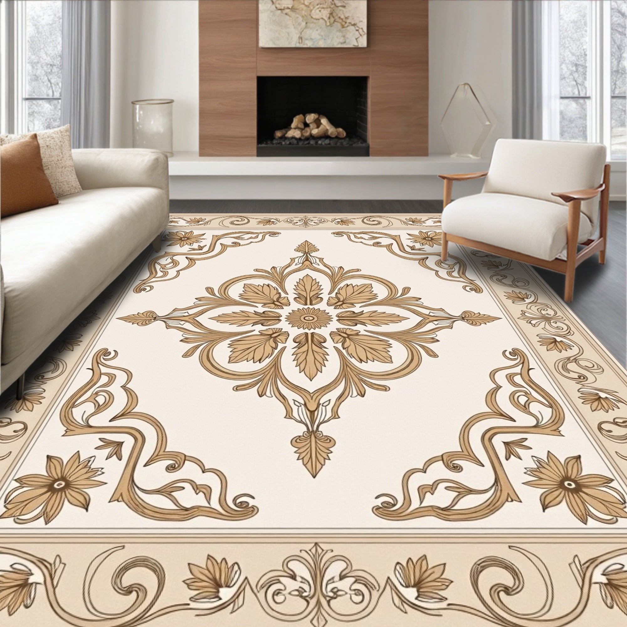 Classic Floral Scroll Pattern Rug