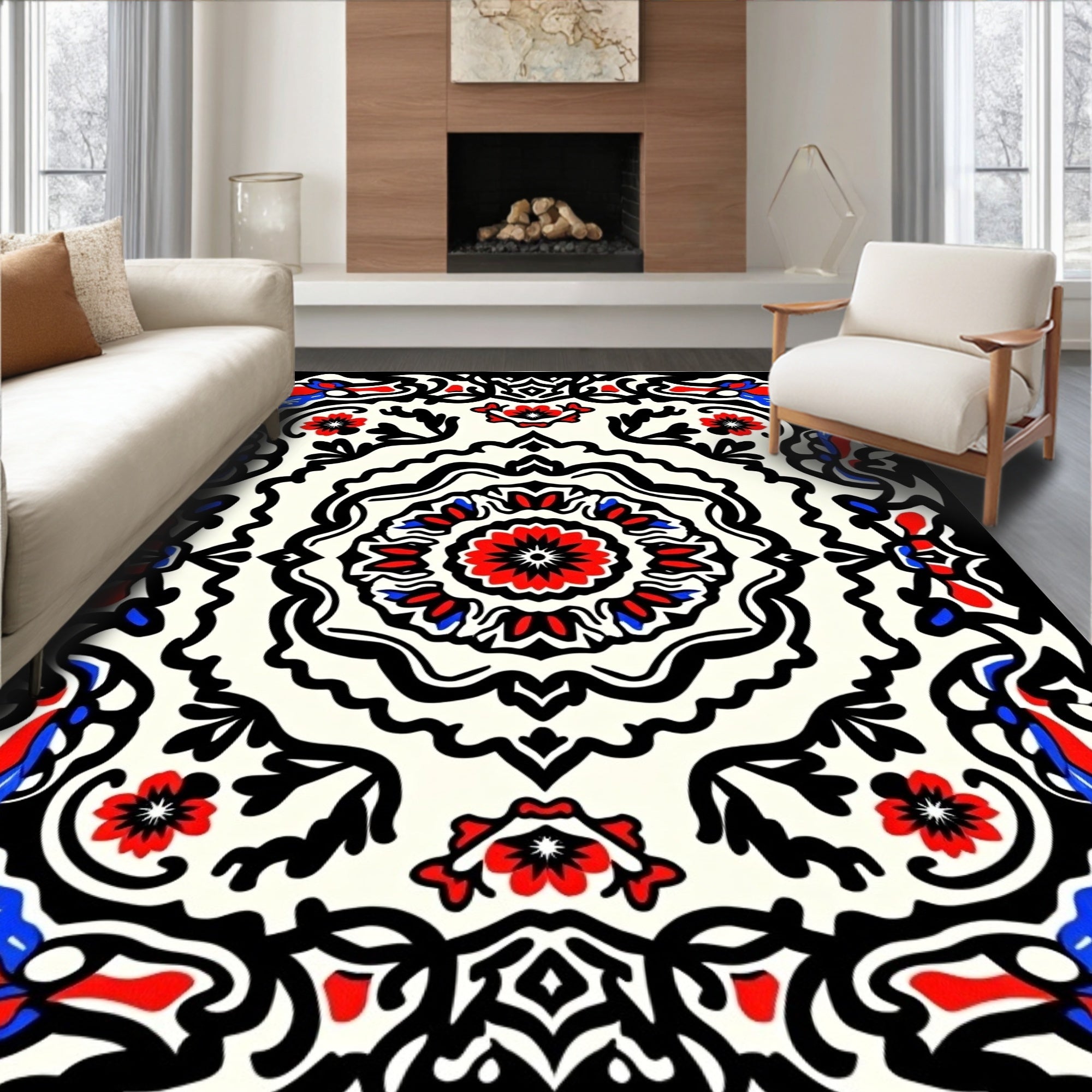 Bold Floral Mandala Pattern Rug