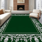 Emerald White Leaf Vine Border Rug