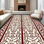 Burgundy Cream Ornate Stripe Design Rug
