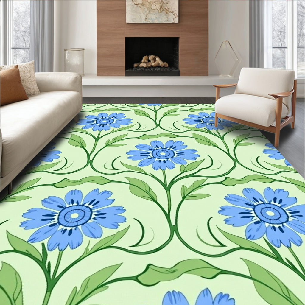 Art Nouveau Blue Floral Vines Rug