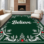 Green White Berry Pine Border Rug