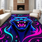 Vibrant Neon Panther Cosmic Swirl Design Rug