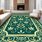 Elegant Teal Gold Floral Border Rug
