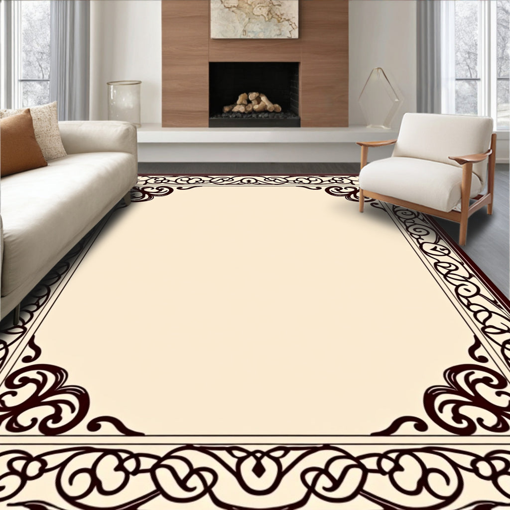 Elegant Black Scrollwork Decorative Frame Rug