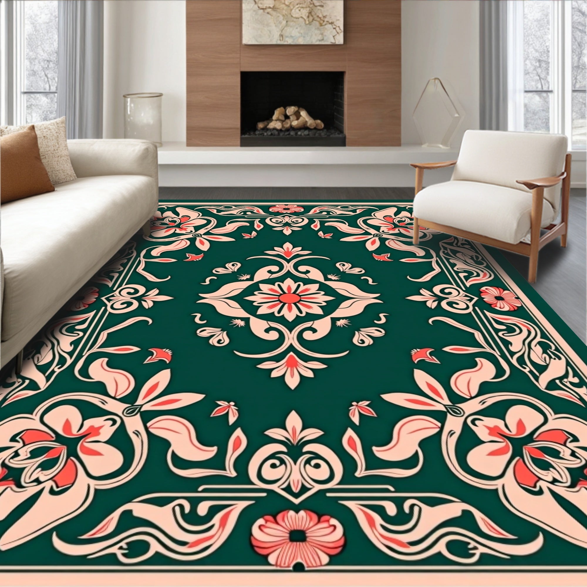 Floral Motif With Intricate Swirls Design Rug