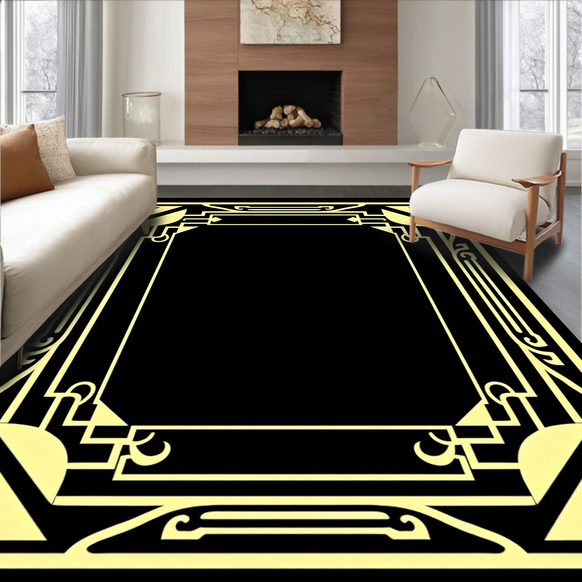 Geometric Art Deco Style Frame Pattern Rug