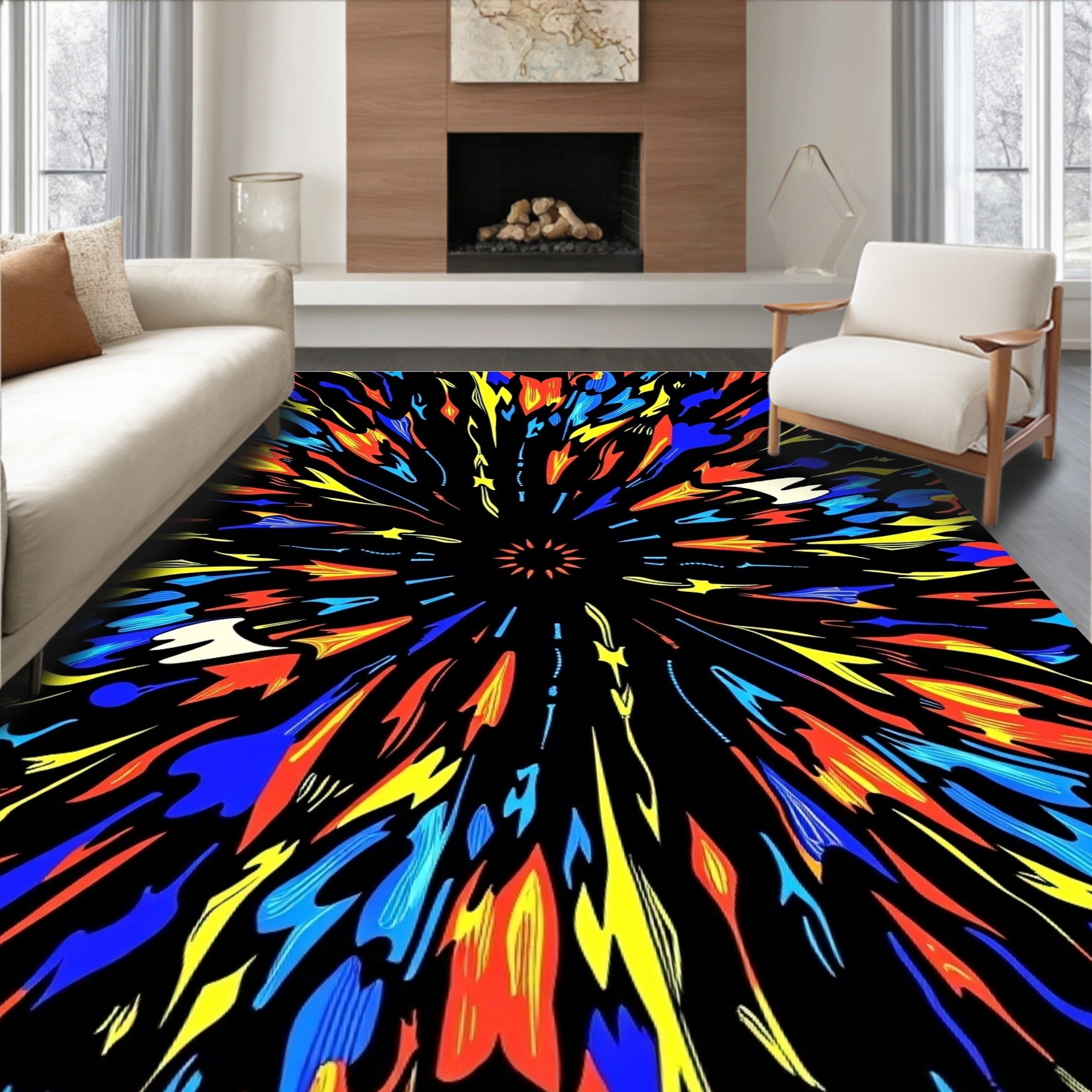 Explosive Colorburst Radial Art Rug
