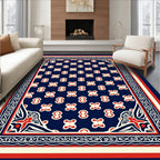 Classic Blue Red Cream Floral Pattern Rug