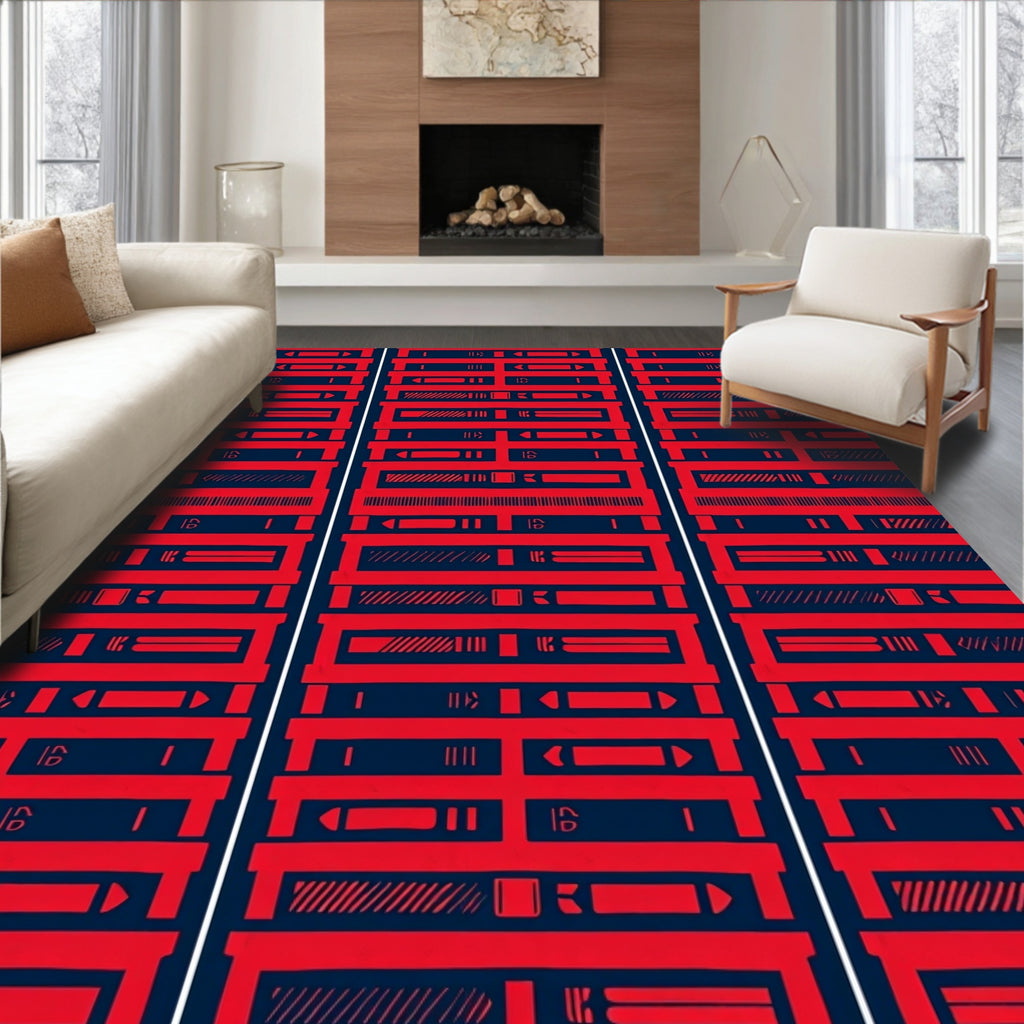 Bold Red Abstract Geometric Lines Rug