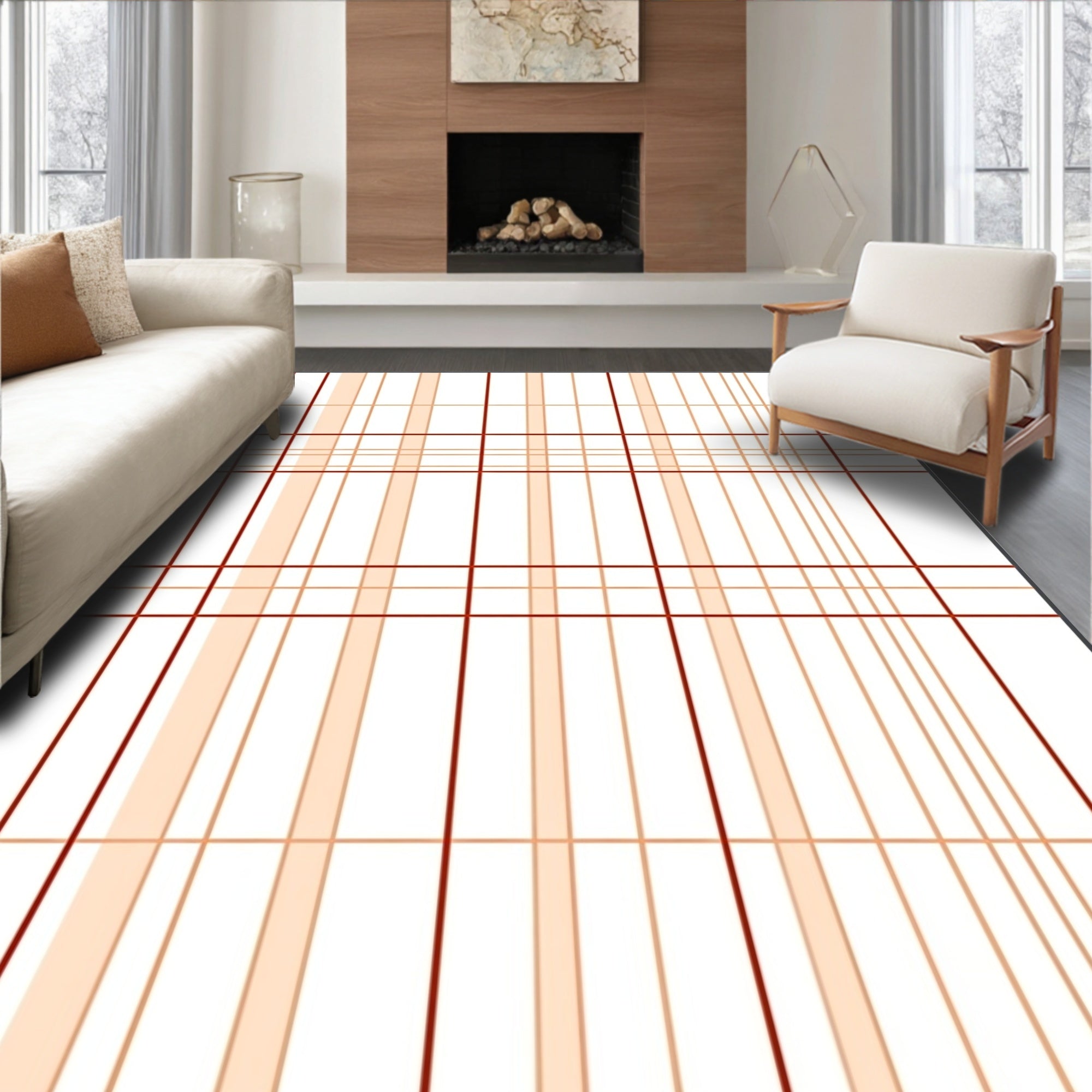Classic Plaid Line Pattern Rug