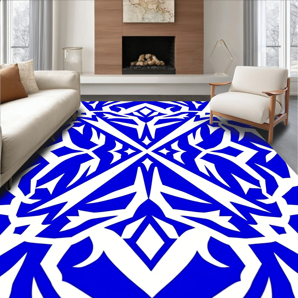 Bold Blue Geometric Symmetry Rug
