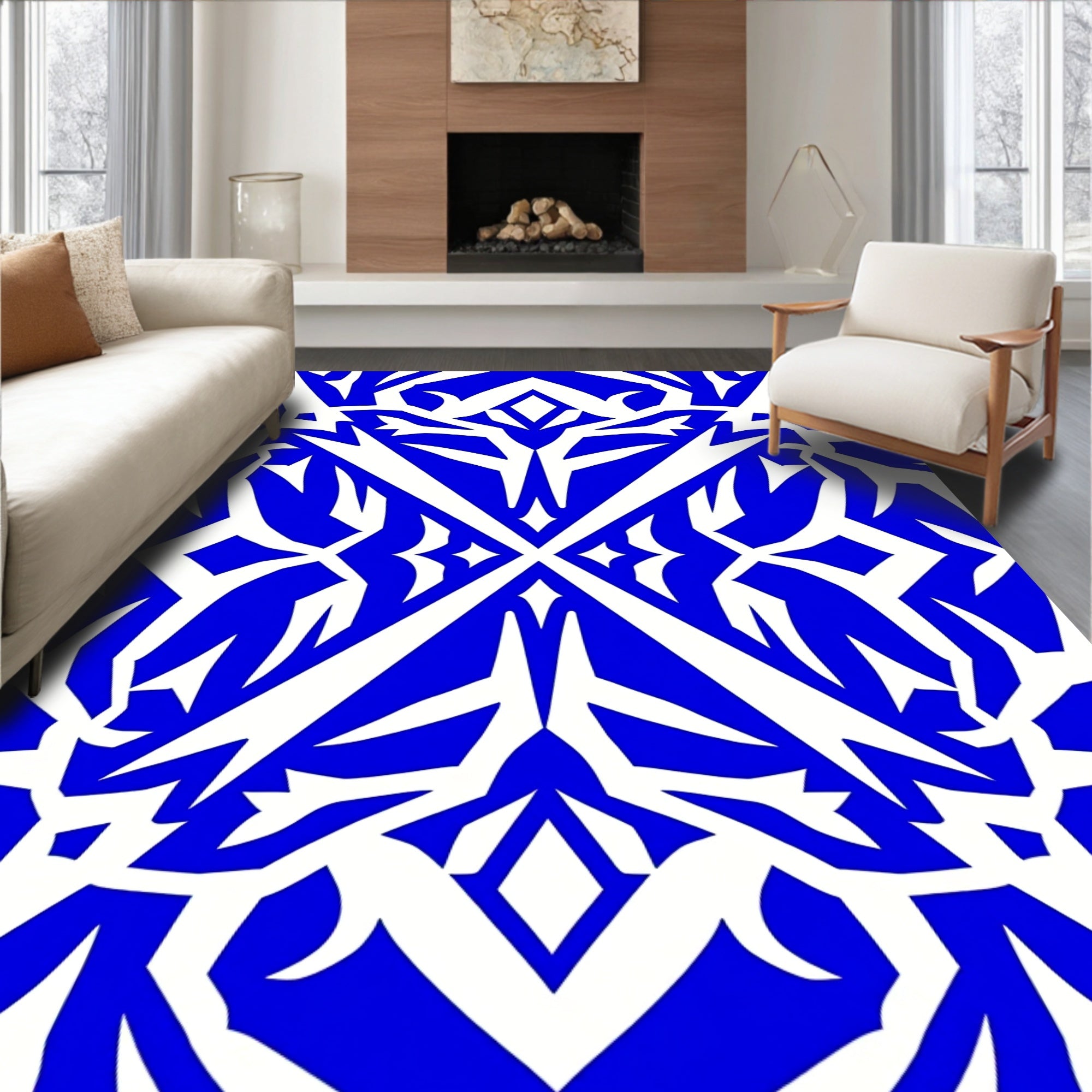 Bold Blue Geometric Symmetry Rug