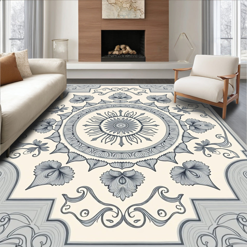 Intricate Floral Mandala Inspired Design Rug