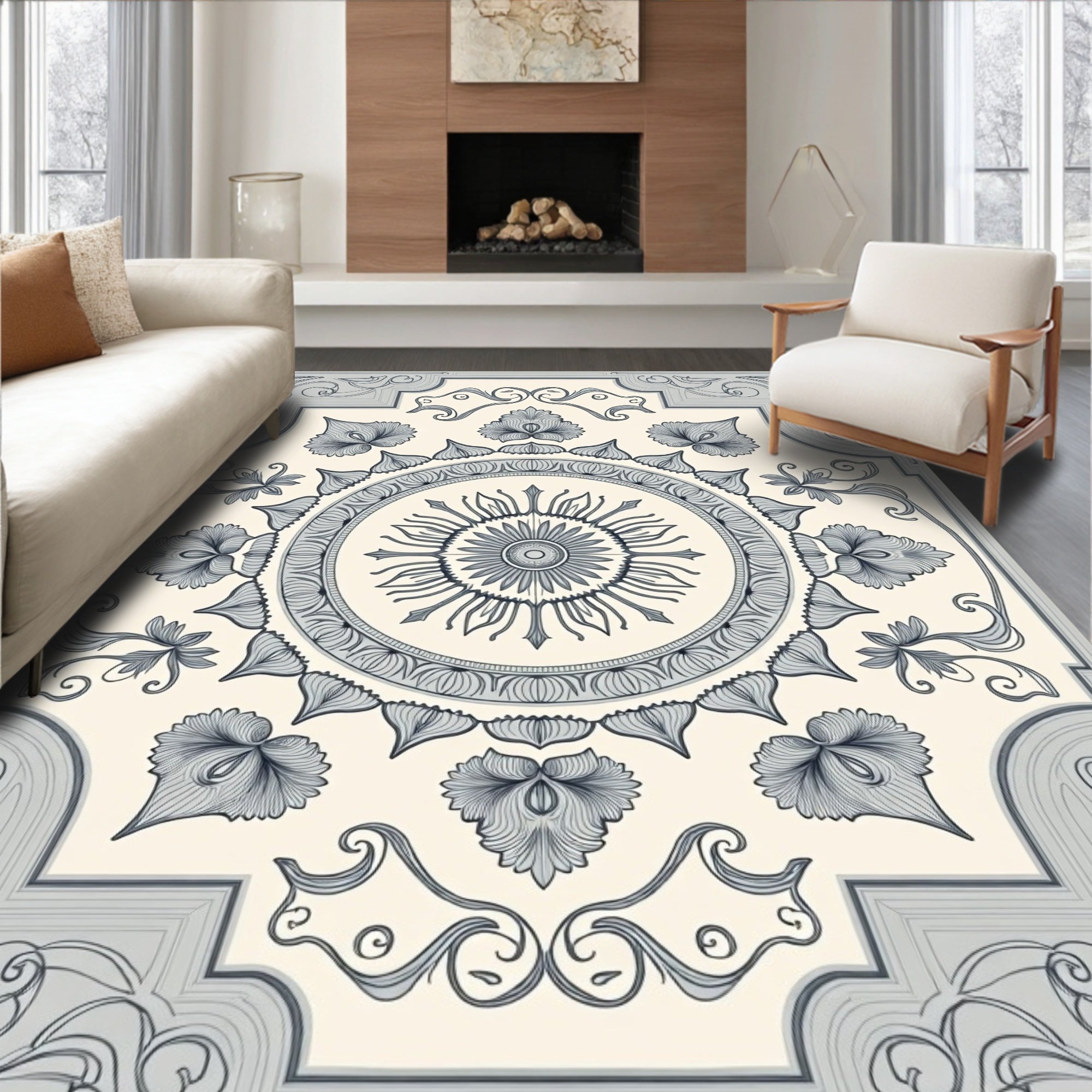 Intricate Floral Mandala Inspired Design Rug