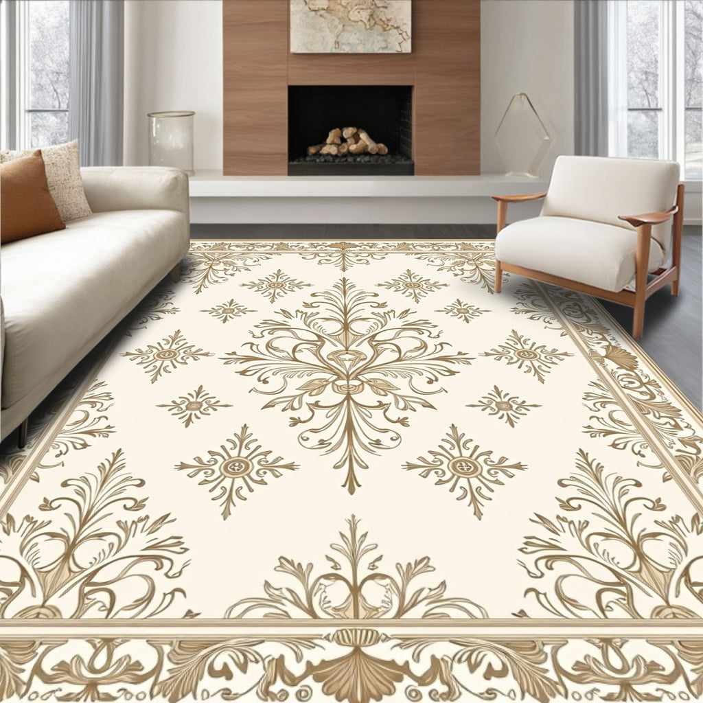Antique Golden Floral Symmetry Rug