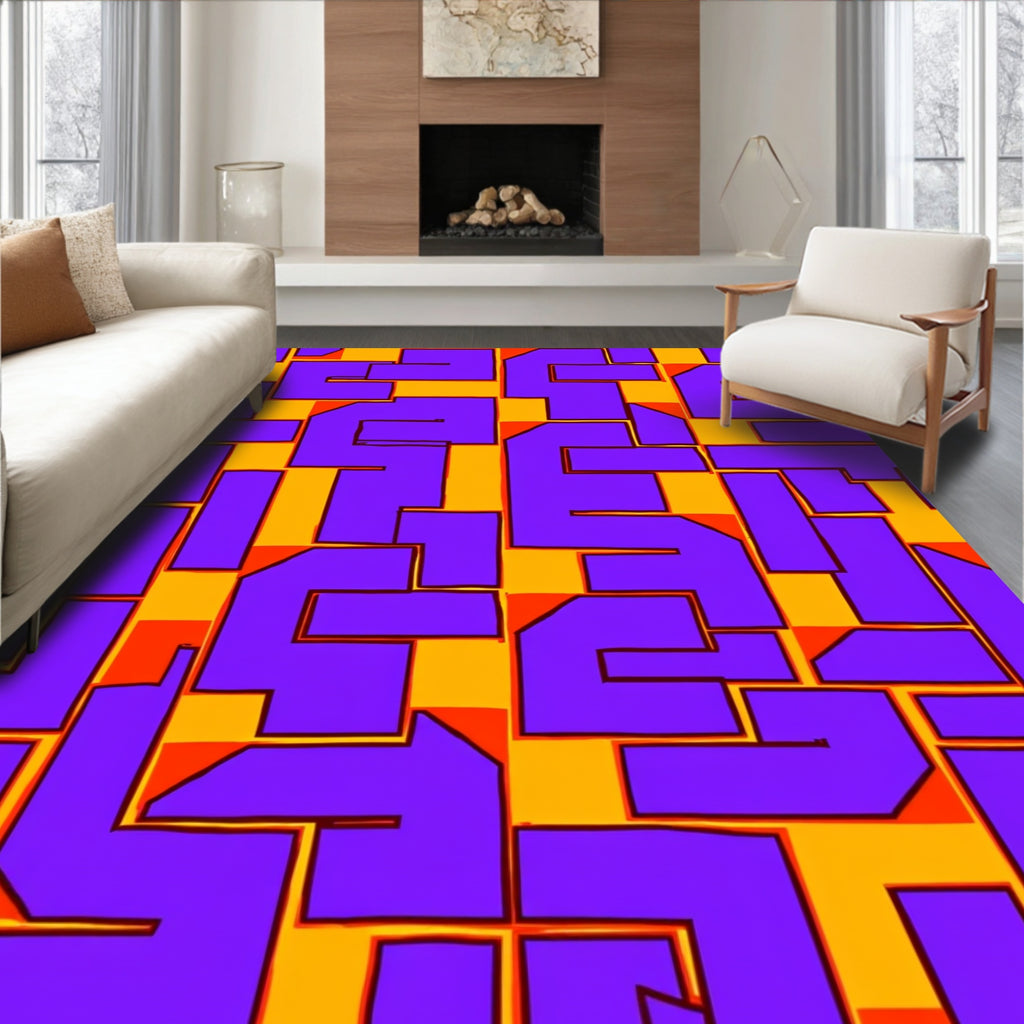 Abstract Geometric Purple Orange Pattern Rug