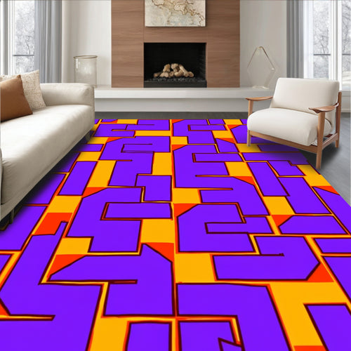 Abstract Geometric Purple Orange Pattern Rug
