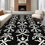 Black White Bone Crossing Ornament Rug
