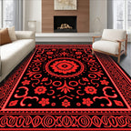 Bold Floral Bordered Central Medallion Rug