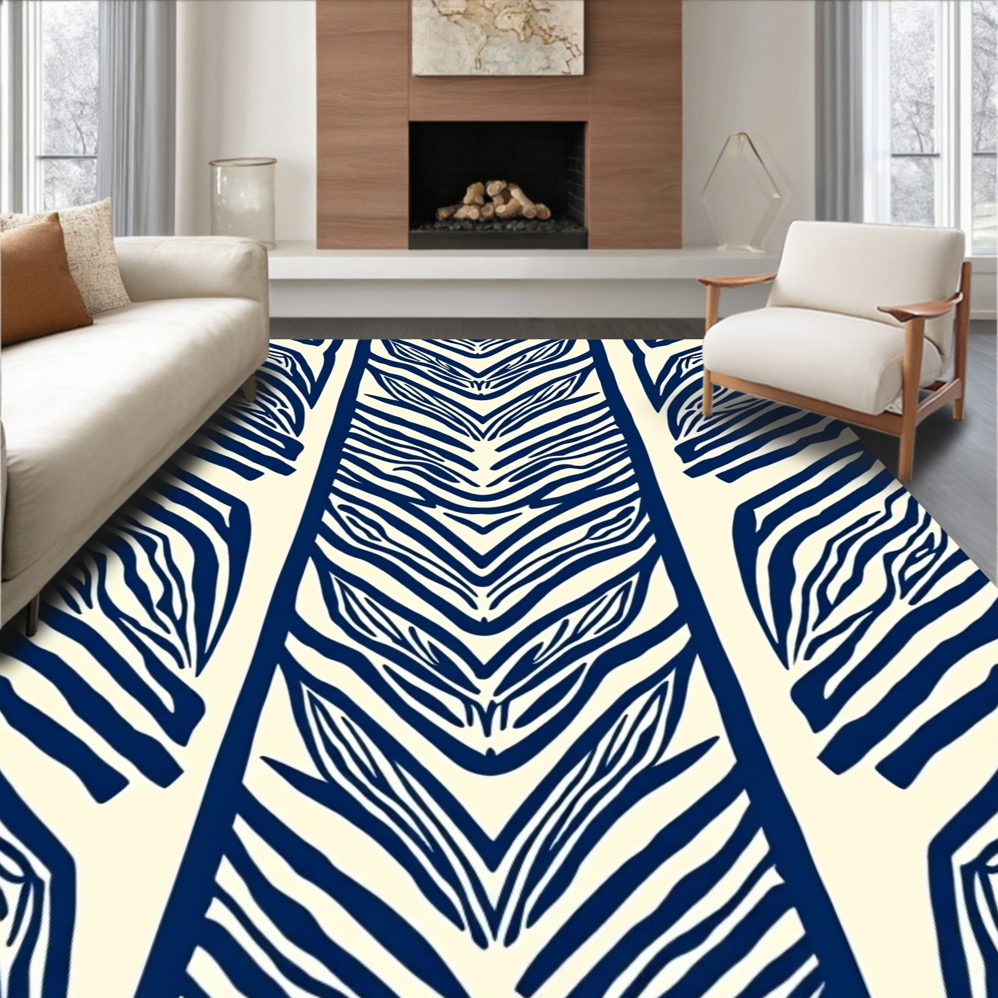 Bold Navy Zebra Stripe Pattern Rug