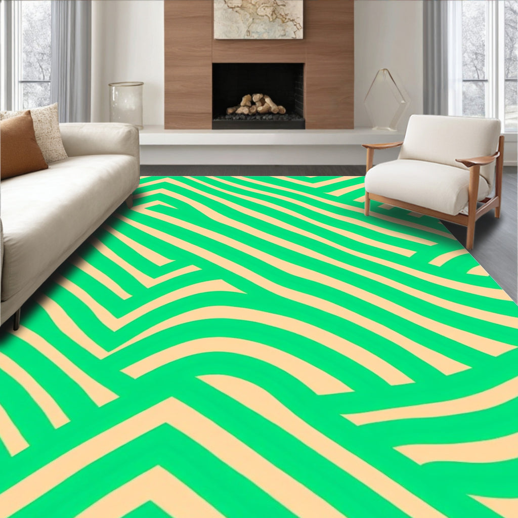Bright Green Wavy Stripe Pattern Rug