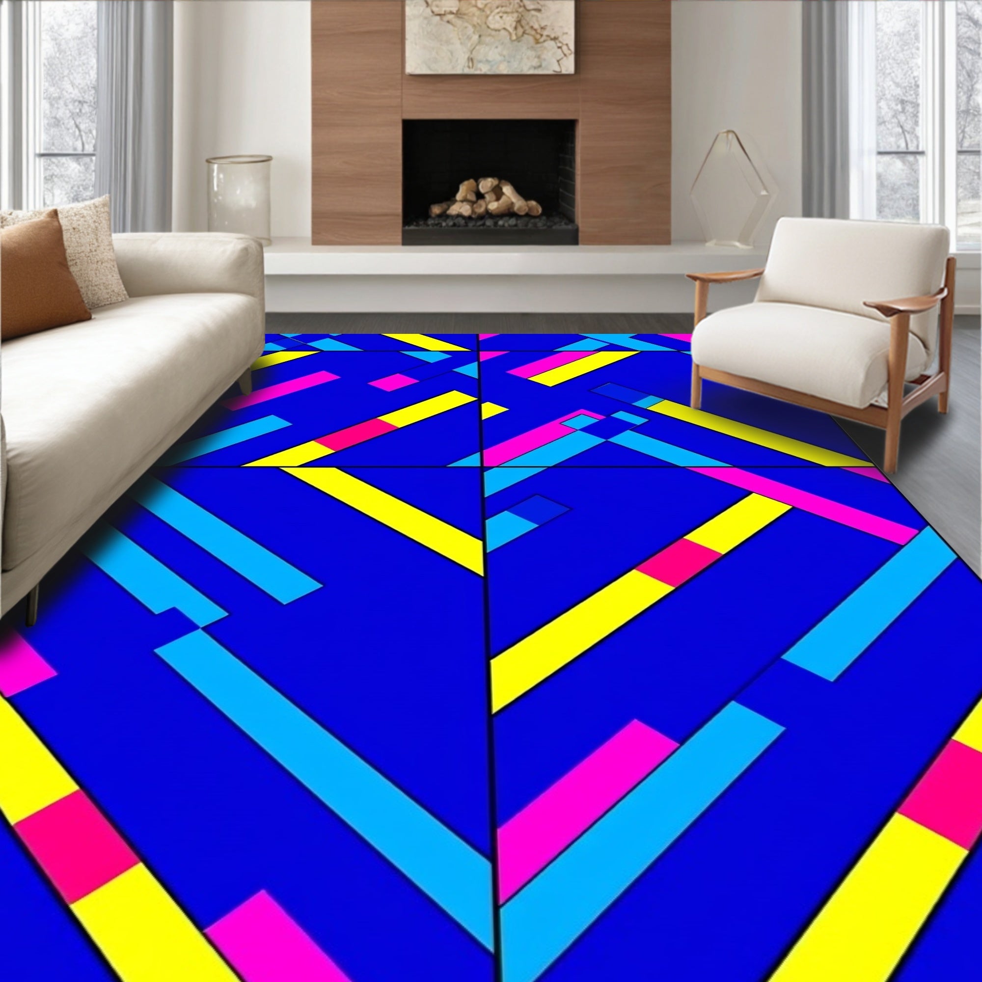 Bold Geometric Lines Abstract Pattern Rug