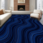 Deep Blue Wavy Line Art Rug