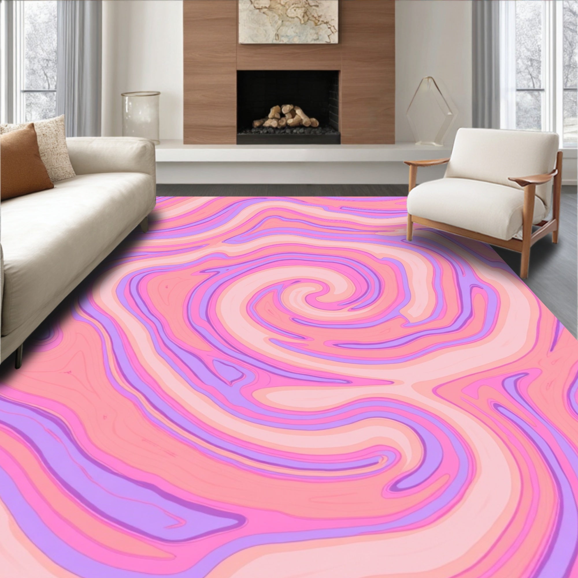 Swirling Pink Purple Marble Pattern Rug