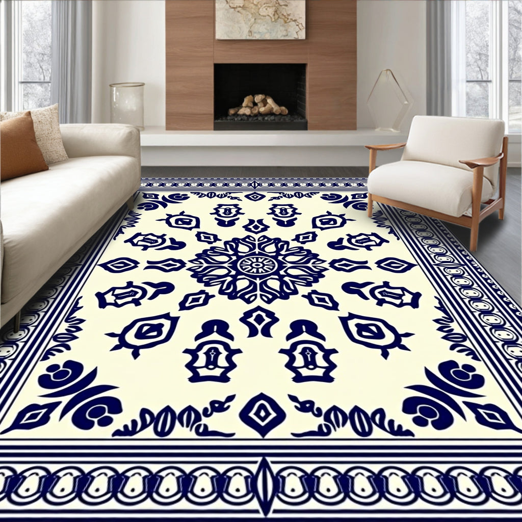 Ornate Blue Central Mandala Pattern Rug