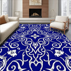 Intricate Blue White Floral Swirls Rug