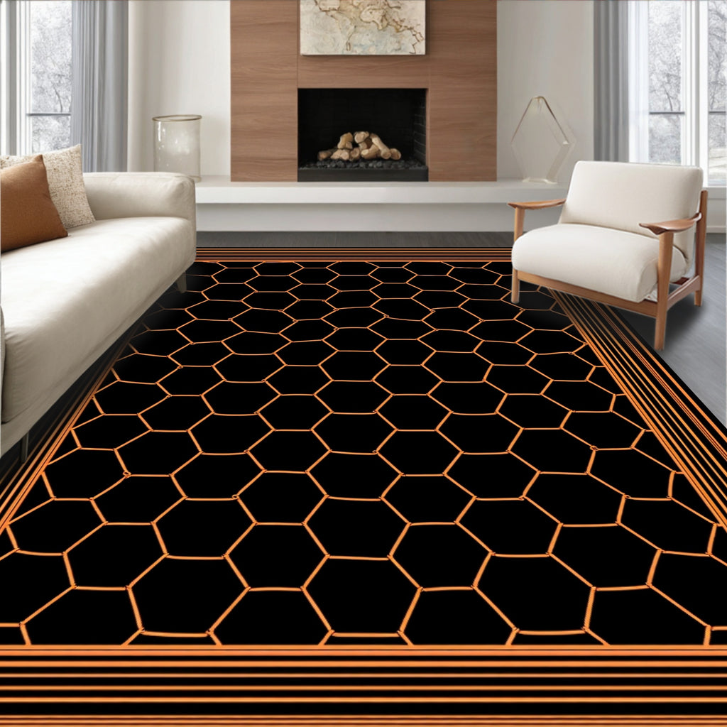 Geometric Honeycomb Inlay Rug