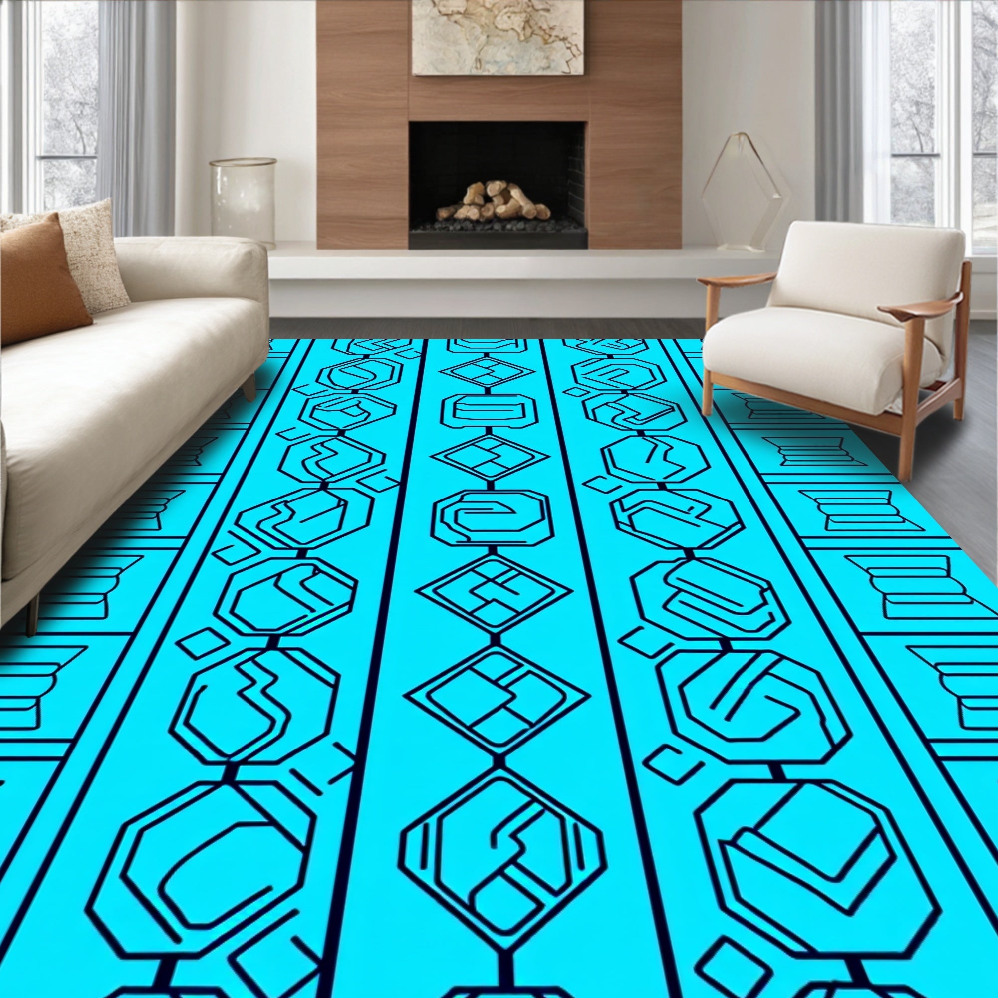 Geometric Circuit Inspired Vertical Pattern Rug