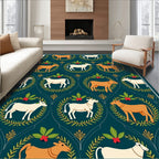 Farm Animals Laurel Wreath Teal Rug