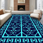 Intricate Cyan Geometric Tribal Design Rug