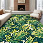Green Yellow Tropical Floral Pattern Rug