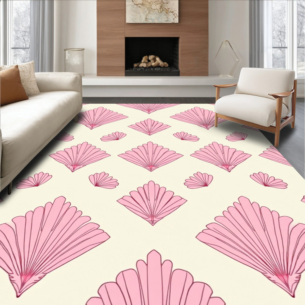 Pink Art Deco Fan Pattern Rug