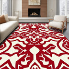 Red Cream Intricate Symmetry Design Rug