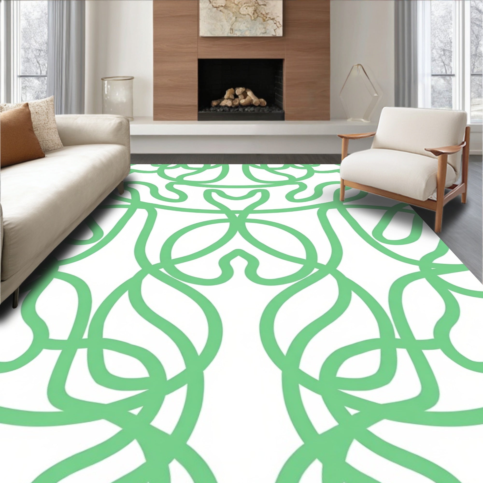 Abstract Swirl Pattern Green Rug