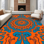 Vibrant Orange Teal Mandala Pattern Rug