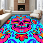 Vibrant Pink Skull Floral Border Rug
