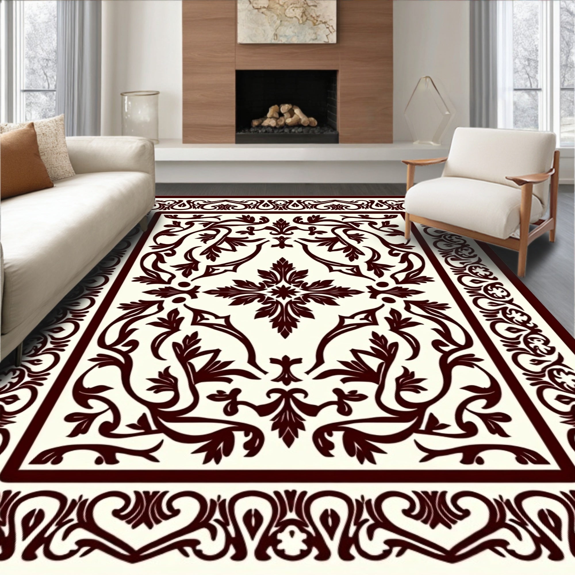 Ornate Vine Scrollwork Motif Rug