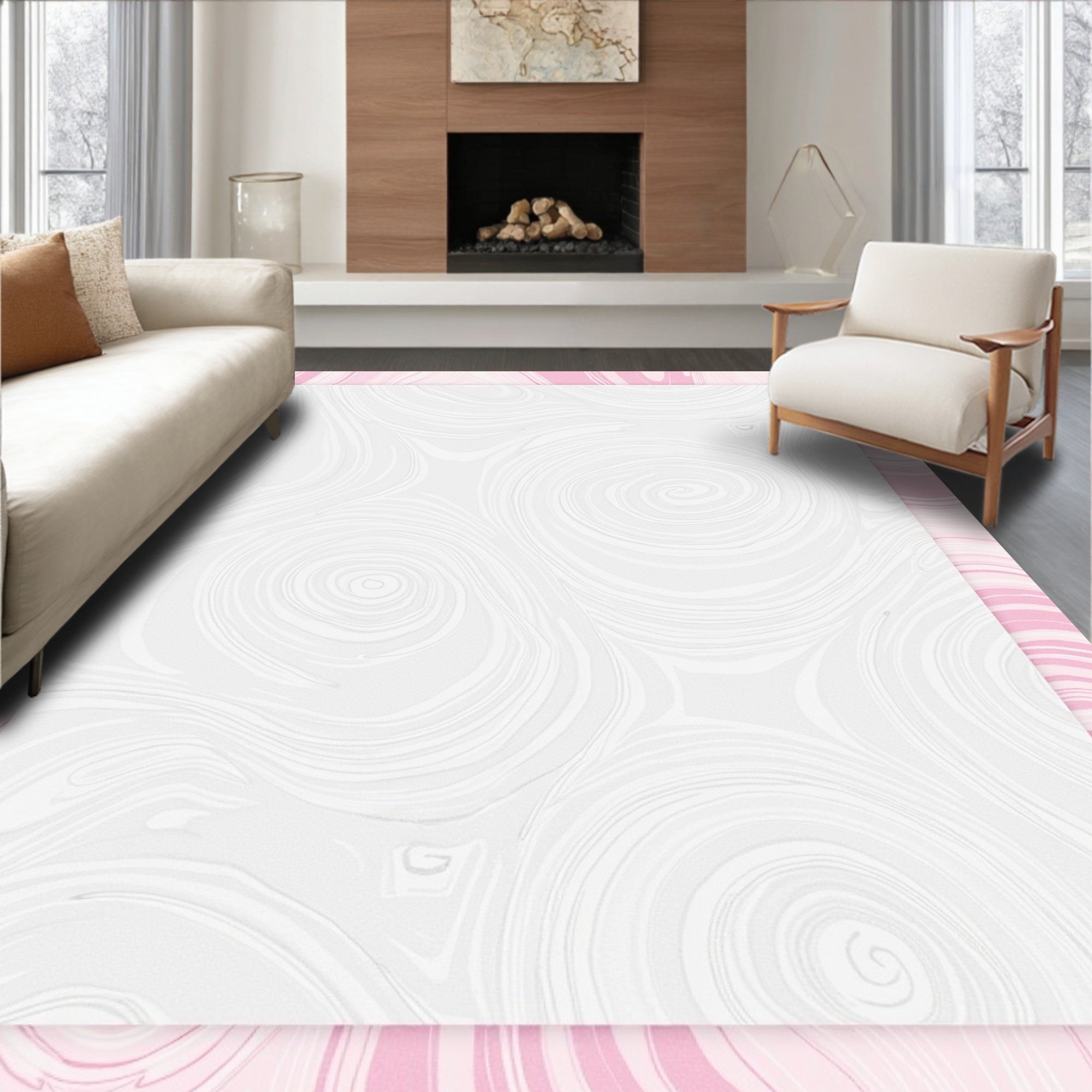 Soft Pink Swirled Marble Rug