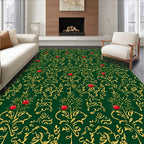 Emerald Green Red Berry Floral Damask Rug