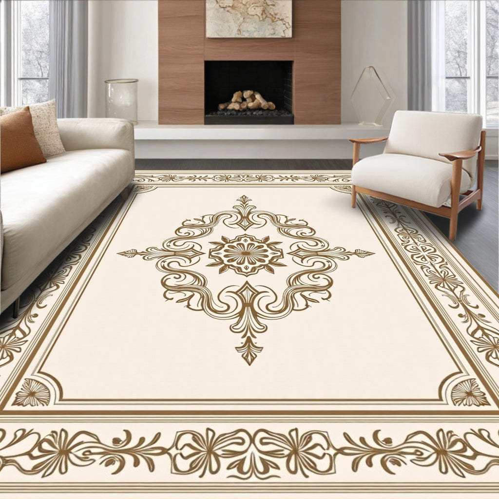 Elegant Floral Scrollwork Frame Rug