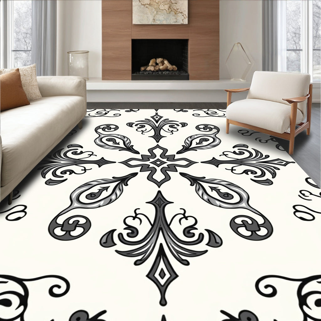 Ornate Floral Scrollwork Pattern Rug