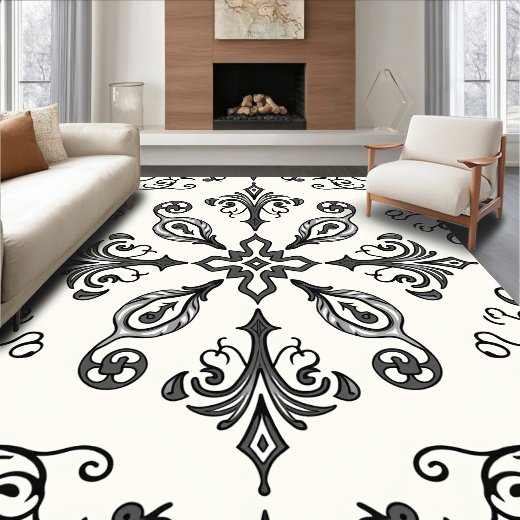 Ornate Floral Scrollwork Pattern Rug