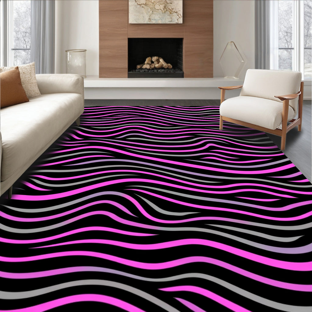 Hot Pink Gray Abstract Wave Rug